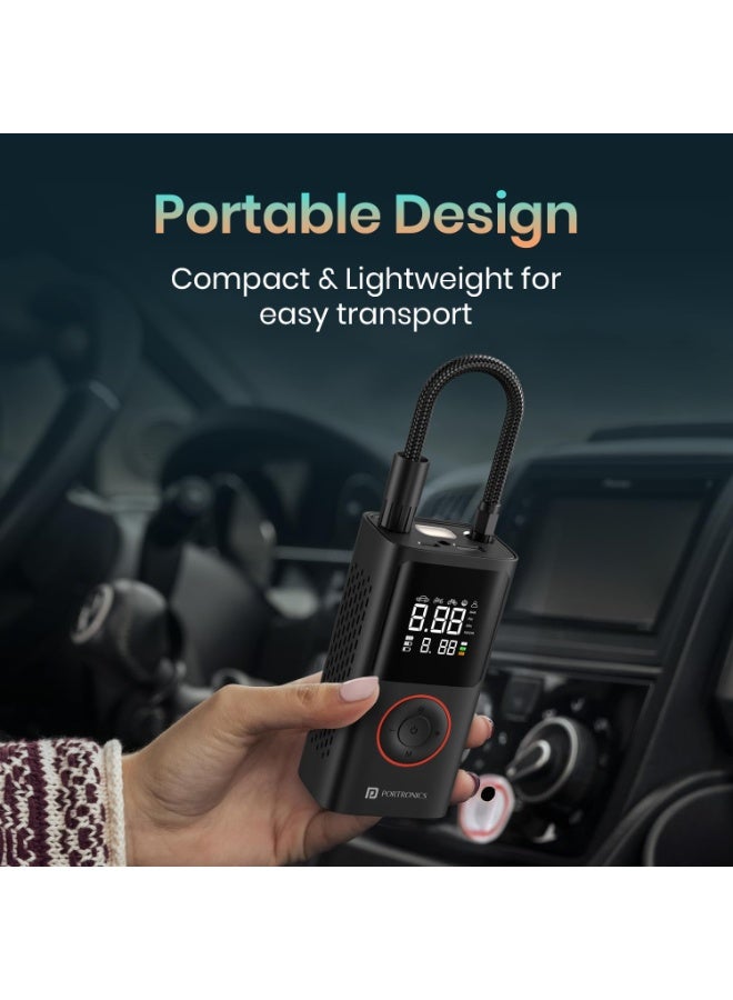 بورترونيكس Portronics Vayu, 2-in-1 Tyre Inflator, Rechargeable & Corded Power, Preset Inflation Modes, Digital Display, Flashlight Torch with SOS, Auto Shut-Off, Multi-Purpose Use (Black) - Image 4